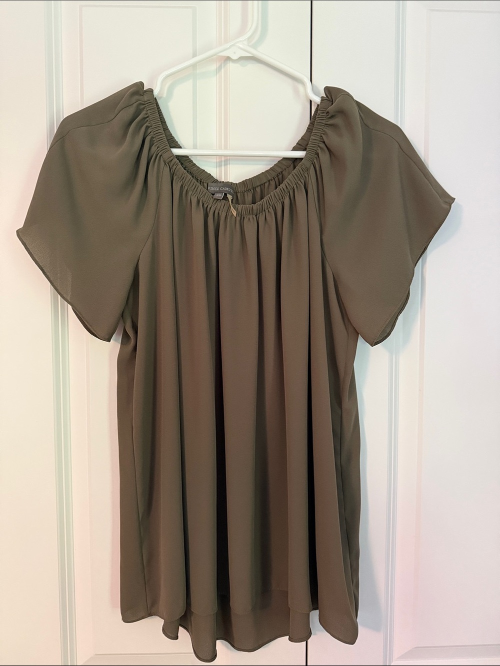 Vince Camuto Olive Green Off-Shoulder Blouse